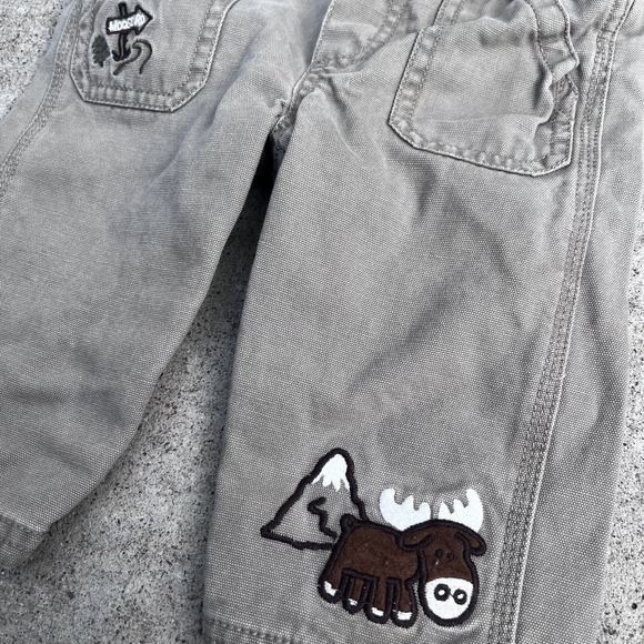 OshKosh B'Gosh Overalls Moose Embroidery Boys Toddler Vestbak Brown Snaps Sz 6mo - Picture 2 of 4